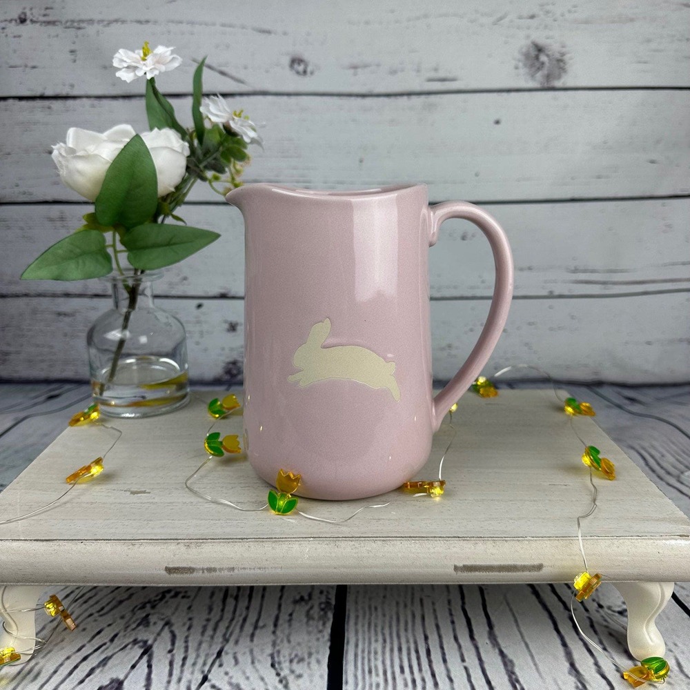 🌸 Lavender Ceramic Bunny Pitcher – Spring Easter Décor, Farmhouse Style